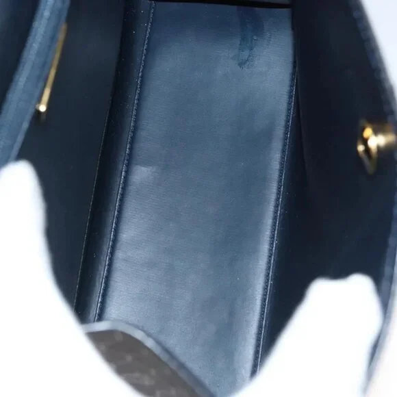 Christian Dior Honeycomb Canvas Hand Bag PVC Leather 2way Gold Navy Auth BA1515